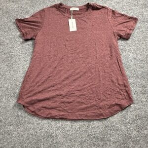 MOSHU Crew Neck T Shirt Large NWT Burgundy Heathered Short Sleeve Casual Top